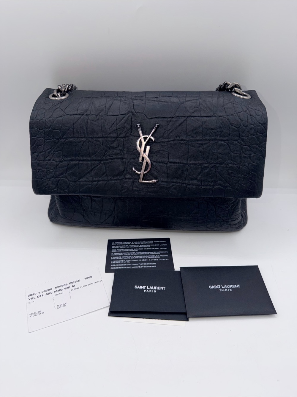 Saint Laurent West Hollywood Shoulder Bag Crocodile Embossed Leather Bag
